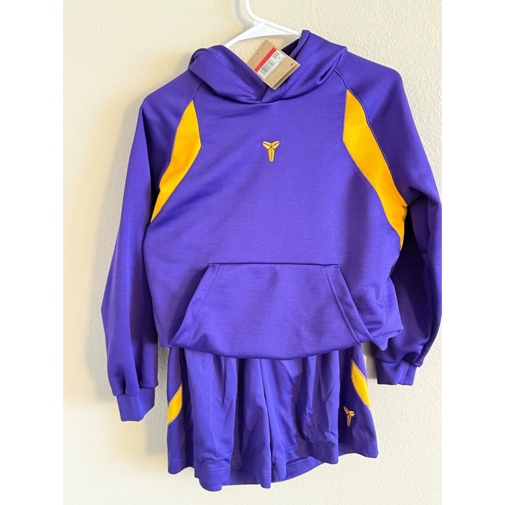 Nike NWT Kobe Bryant Mamba Kids Hoodie and‎ Shorts Set Purple Yellow Size Large